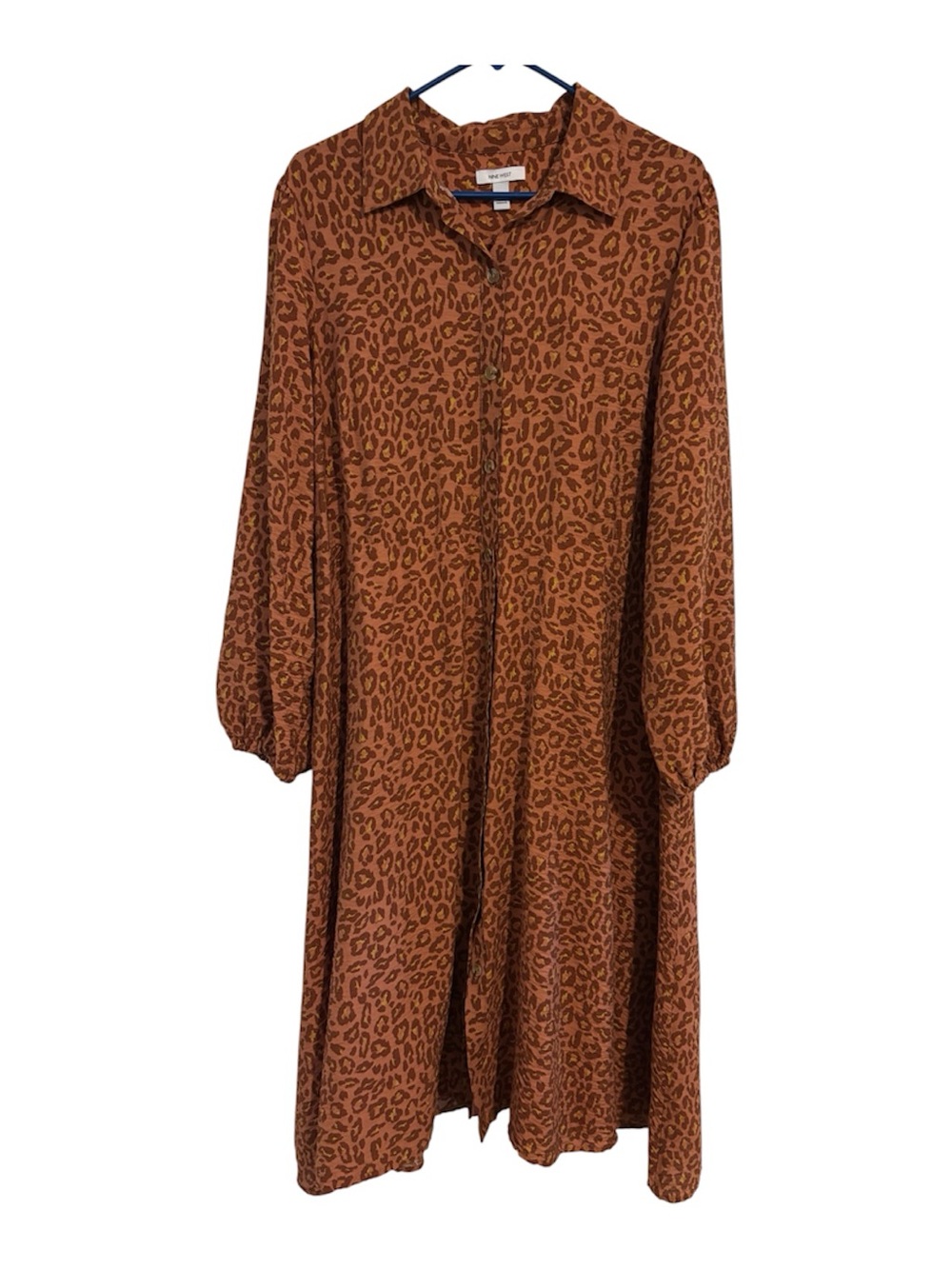 XL Nine West Rust Rose Leopard-Print Long-Sleeve Shirt Dress